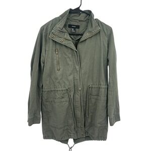 Olive Utility Military Jacket Womens Small Army Green Anorak Drawstring Coat